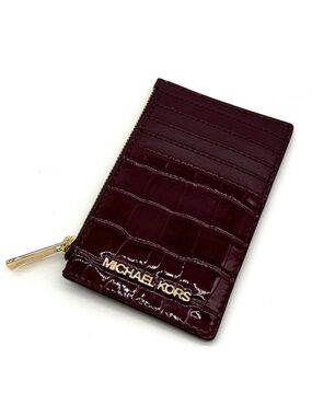Michael Kors Medium Logo Card Case Wallet Ox Blood Multi